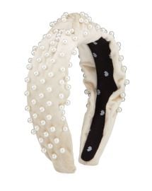 Lele Sadoughi Faux Pearl Beaded Velvet Knotted Headband at Neiman Marcus